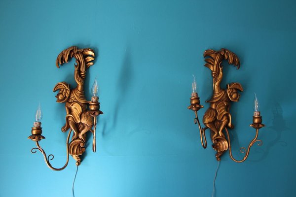 Vintage Wood Sconces Featuring Monkeys, Set of 2-YF-632727