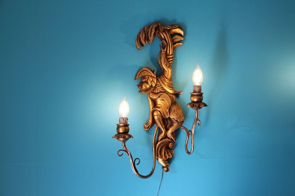 Vintage Wood Sconces Featuring Monkeys, Set of 2-YF-632727