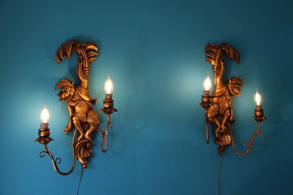 Vintage Wood Sconces Featuring Monkeys, Set of 2-YF-632727