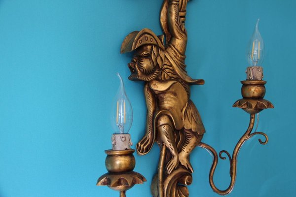 Vintage Wood Sconces Featuring Monkeys, Set of 2-YF-632727