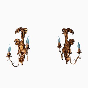 Vintage Wood Sconces Featuring Monkeys, Set of 2-YF-632727