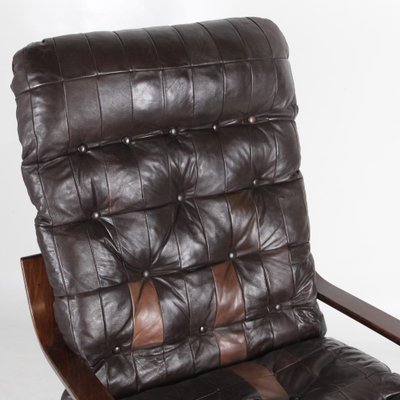 Vintage Wooden and Leather Lounge Chair, 1970s-DSC-1767868