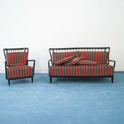 Vintage Wooden Armchair and Sofa Set, 1950s, Set of 2-ZLY-708997