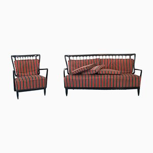 Vintage Wooden Armchair and Sofa Set, 1950s, Set of 2-ZLY-708997