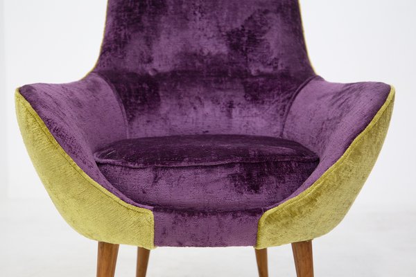 Vintage Wooden Armchairs in Purple and Green Velvet, Set of 2-RCE-1251304