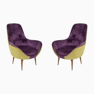 Vintage Wooden Armchairs in Purple and Green Velvet, Set of 2-RCE-1251304