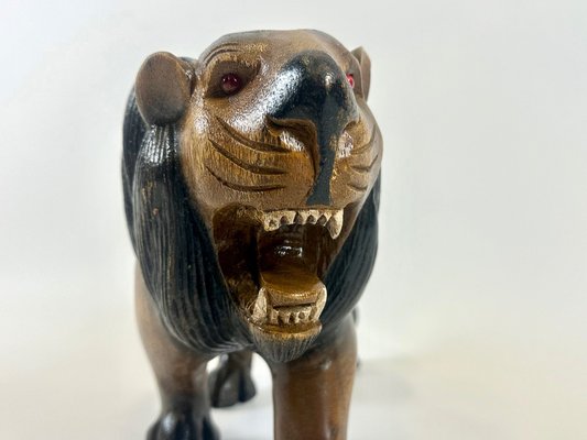 Vintage Wooden Carved Lion Figure, 1930s-ZCY-2031579