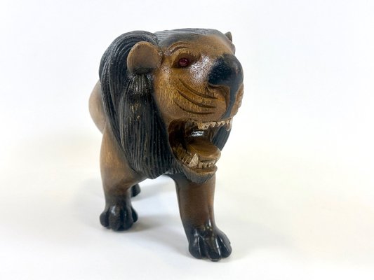 Vintage Wooden Carved Lion Figure, 1930s-ZCY-2031579