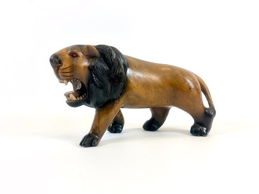 Vintage Wooden Carved Lion Figure, 1930s-ZCY-2031579