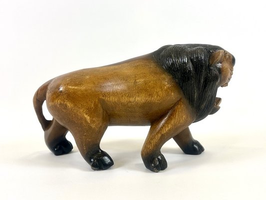 Vintage Wooden Carved Lion Figure, 1930s-ZCY-2031579