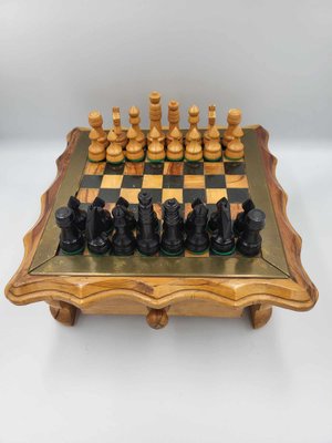 Vintage Wooden Chess Table With Chess Pieces, 1950-1960s-CAQ-1173348