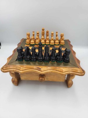 Vintage Wooden Chess Table With Chess Pieces, 1950-1960s-CAQ-1173348