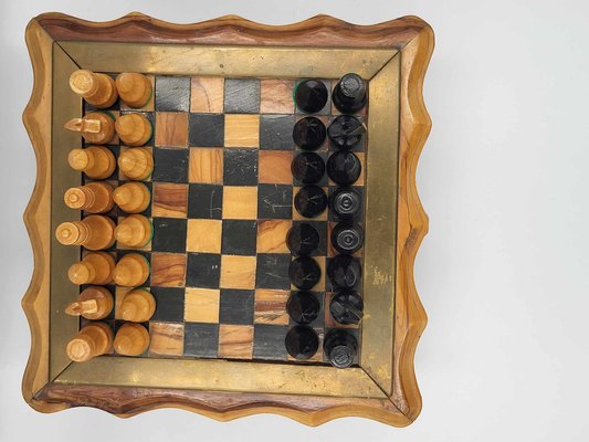 Vintage Wooden Chess Table With Chess Pieces, 1950-1960s-CAQ-1173348