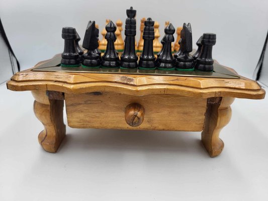 Vintage Wooden Chess Table With Chess Pieces, 1950-1960s-CAQ-1173348