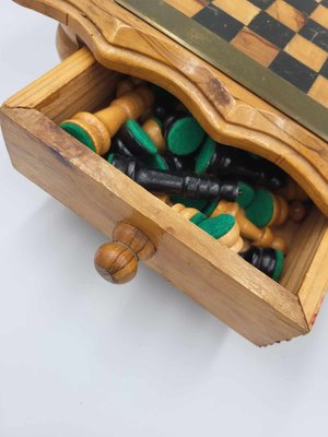 Vintage Wooden Chess Table With Chess Pieces, 1950-1960s-CAQ-1173348