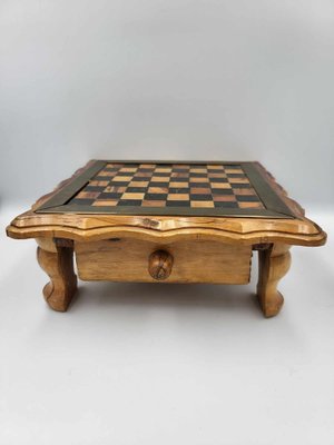 Vintage Wooden Chess Table With Chess Pieces, 1950-1960s-CAQ-1173348