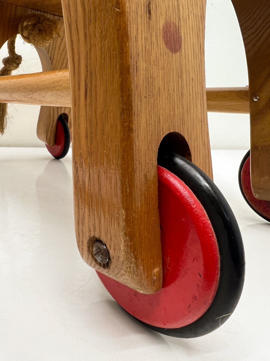 Vintage Wooden Childs Toy Dog on Wheels, 1960s