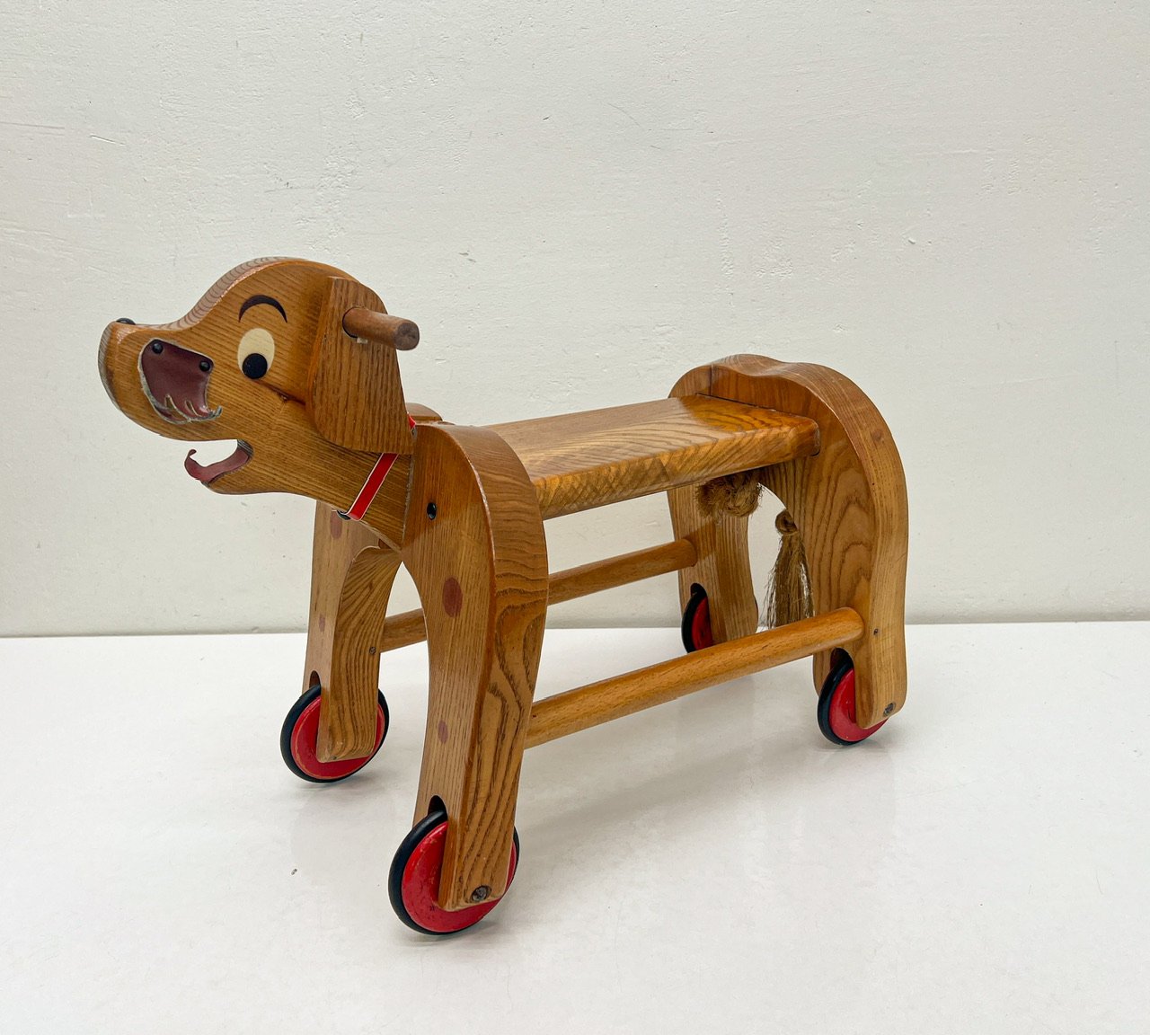 Vintage Wooden Childs Toy Dog on Wheels, 1960s