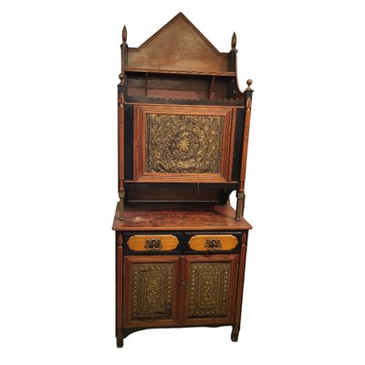 Vintage Wooden Cupboard with Tissues in Silk and Bronze-TCS-1746367