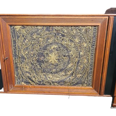 Vintage Wooden Cupboard with Tissues in Silk and Bronze-TCS-1746367