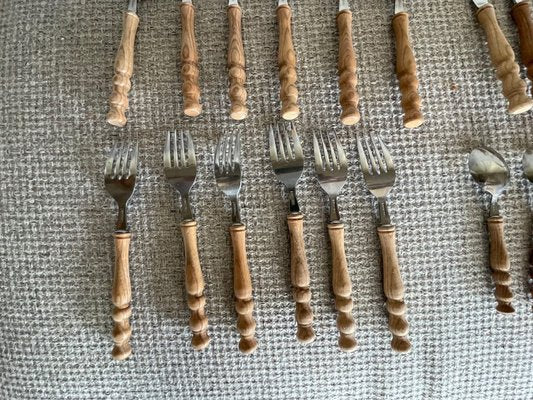 Vintage Wooden Cutlery Set, 1970s, Set of 24-QJM-2024471