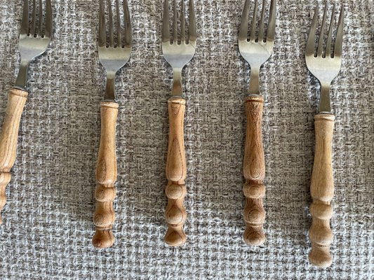 Vintage Wooden Cutlery Set, 1970s, Set of 24-QJM-2024471