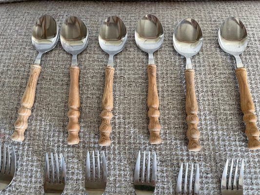 Vintage Wooden Cutlery Set, 1970s, Set of 24-QJM-2024471