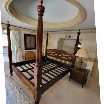 Vintage Wooden Double Bed with Pillars-TCS-1747277