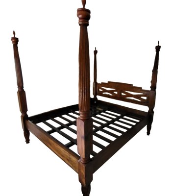 Vintage Wooden Double Bed with Pillars-TCS-1747277