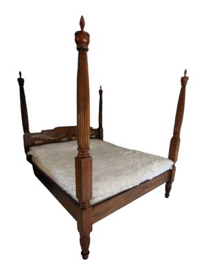 Vintage Wooden Double Bed with Pillars-TCS-1747277