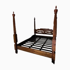 Vintage Wooden Double Bed with Pillars-TCS-1747277