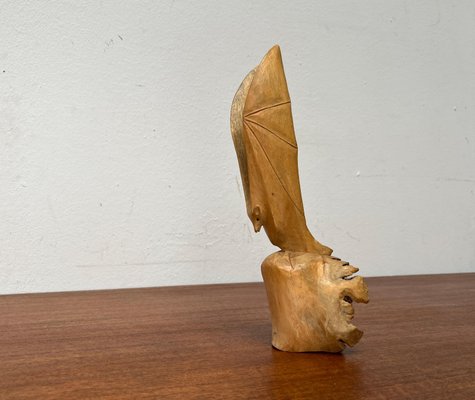 Vintage Wooden Hand Carved Bat Figurine, 1970s-UAH-2041719