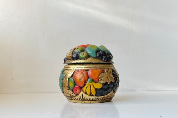 Vintage Wooden Jar Carved with Fruits, 1980s-LCR-1289248