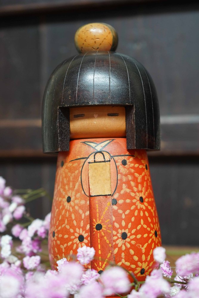 Vintage Wooden Kokeshi Doll, Kazuo Takamizawa, Japan, 1970s