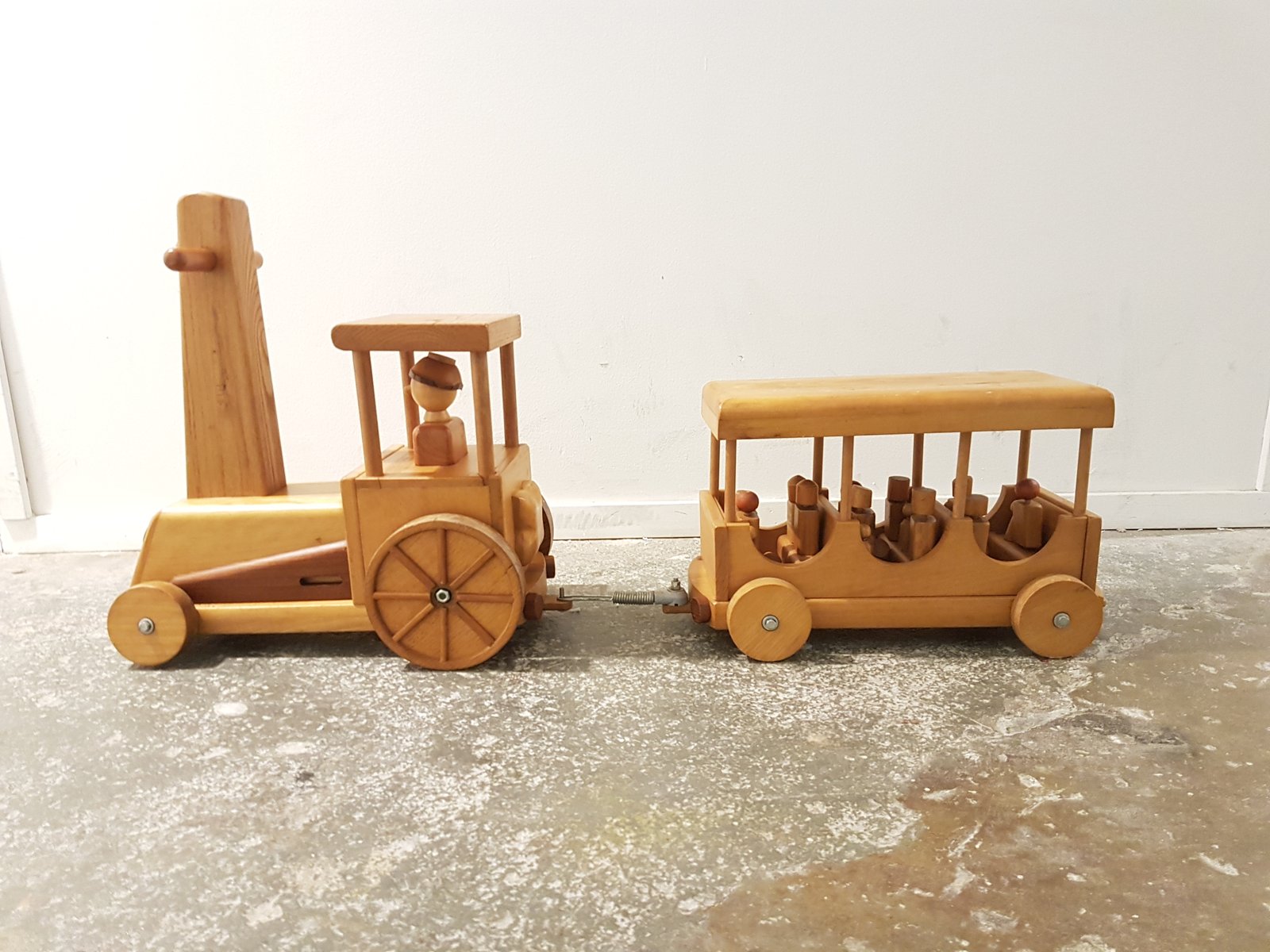 Vintage Wooden Locomotive & Carriage Train Toys, Set of 21