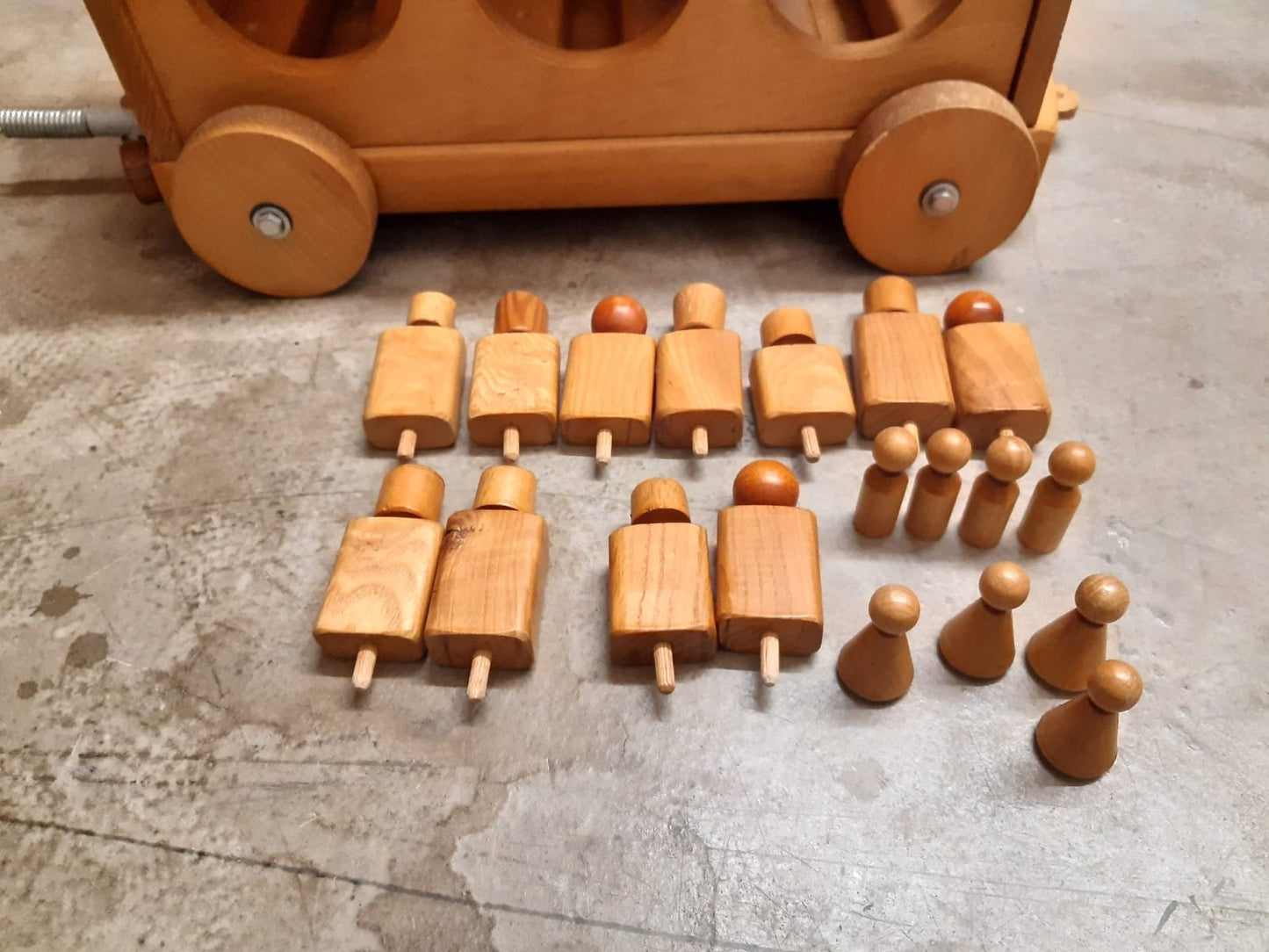 Vintage Wooden Locomotive & Carriage Train Toys, Set of 21