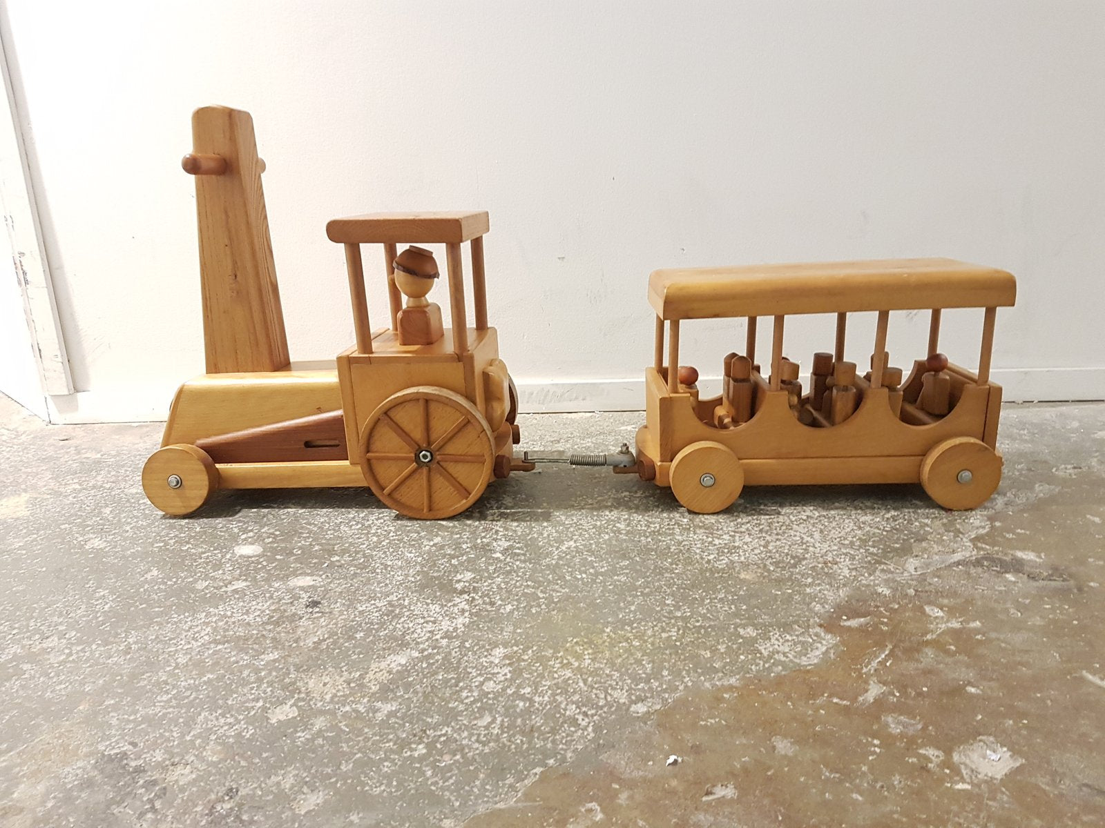 Vintage Wooden Locomotive & Carriage Train Toys, Set of 21