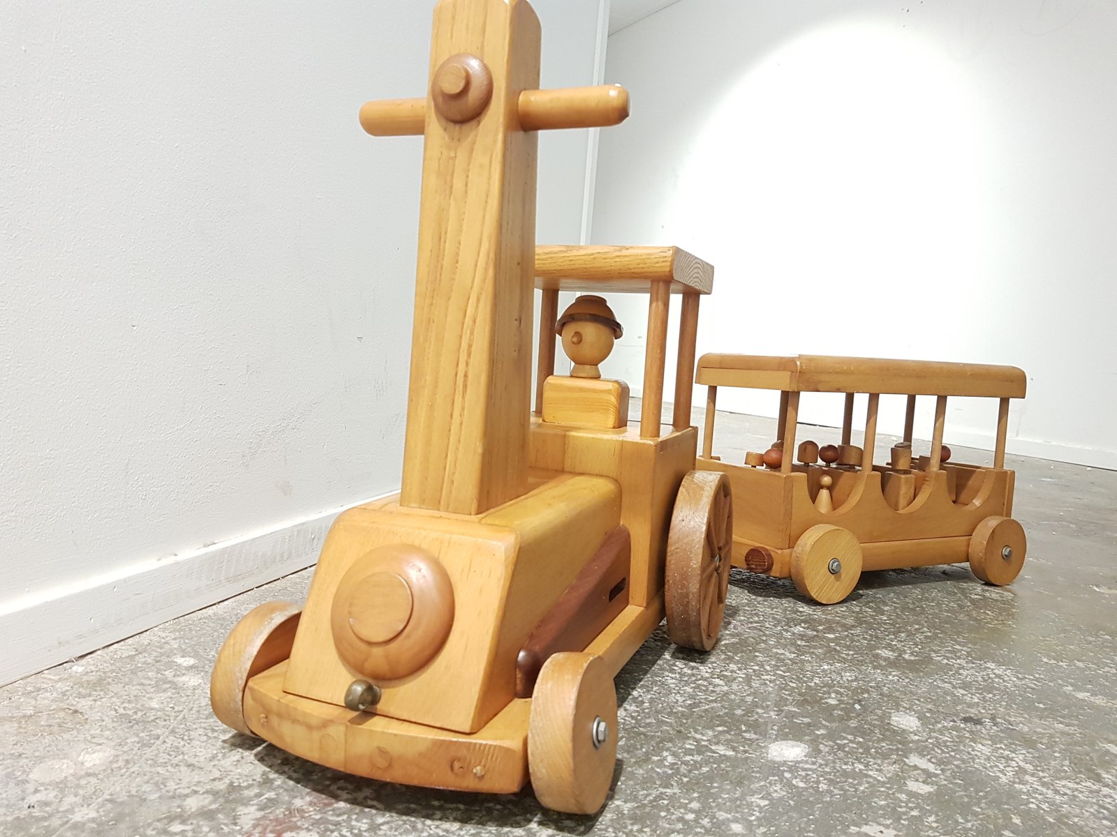 Vintage Wooden Locomotive & Carriage Train Toys, Set of 21