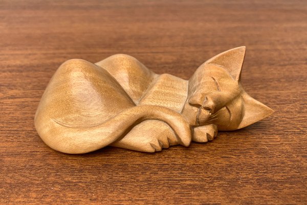 Vintage Wooden Sleeping Lioness Figurine-UAH-1332150