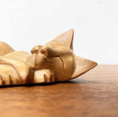 Vintage Wooden Sleeping Lioness Figurine-UAH-1332150