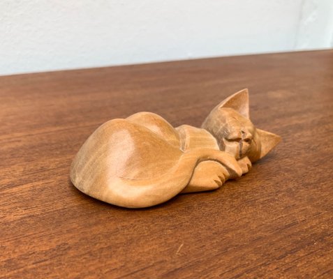 Vintage Wooden Sleeping Lioness Figurine-UAH-1332150