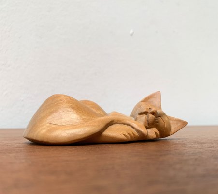 Vintage Wooden Sleeping Lioness Figurine-UAH-1332150