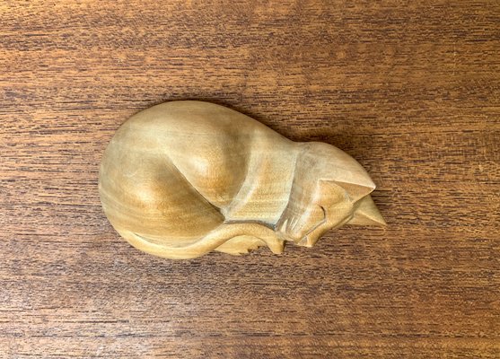 Vintage Wooden Sleeping Lioness Figurine-UAH-1332150