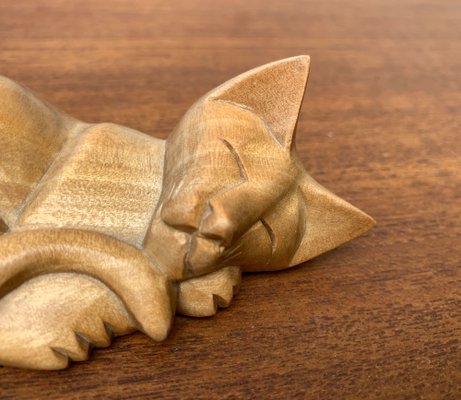 Vintage Wooden Sleeping Lioness Figurine-UAH-1332150