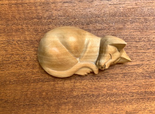 Vintage Wooden Sleeping Lioness Figurine-UAH-1332150