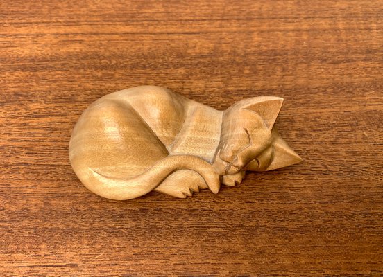 Vintage Wooden Sleeping Lioness Figurine-UAH-1332150