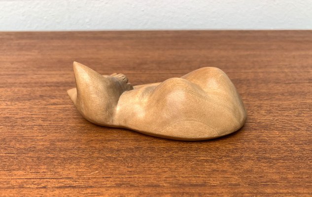 Vintage Wooden Sleeping Lioness Figurine-UAH-1332150