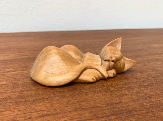 Vintage Wooden Sleeping Lioness Figurine-UAH-1332150