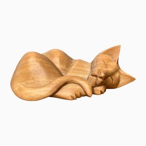 Vintage Wooden Sleeping Lioness Figurine-UAH-1332150