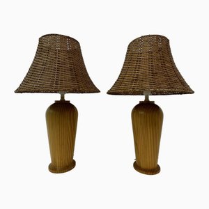 Vintage Wooden Table Lamps with Rattan Shade from Ikea, 1980s, Set of 2-BGP-1697247